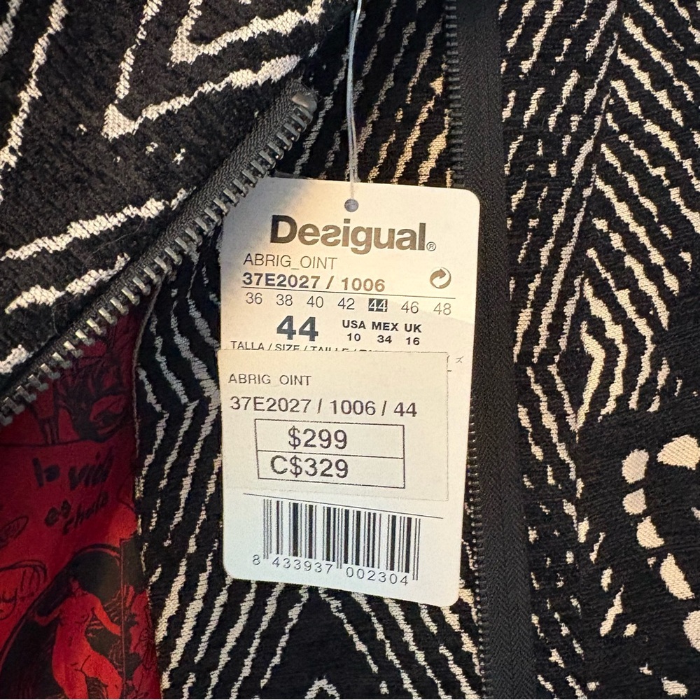 Desigual designer tapestry black white red we love jacket coat RARE size 10 NEW - Picture 15 of 16